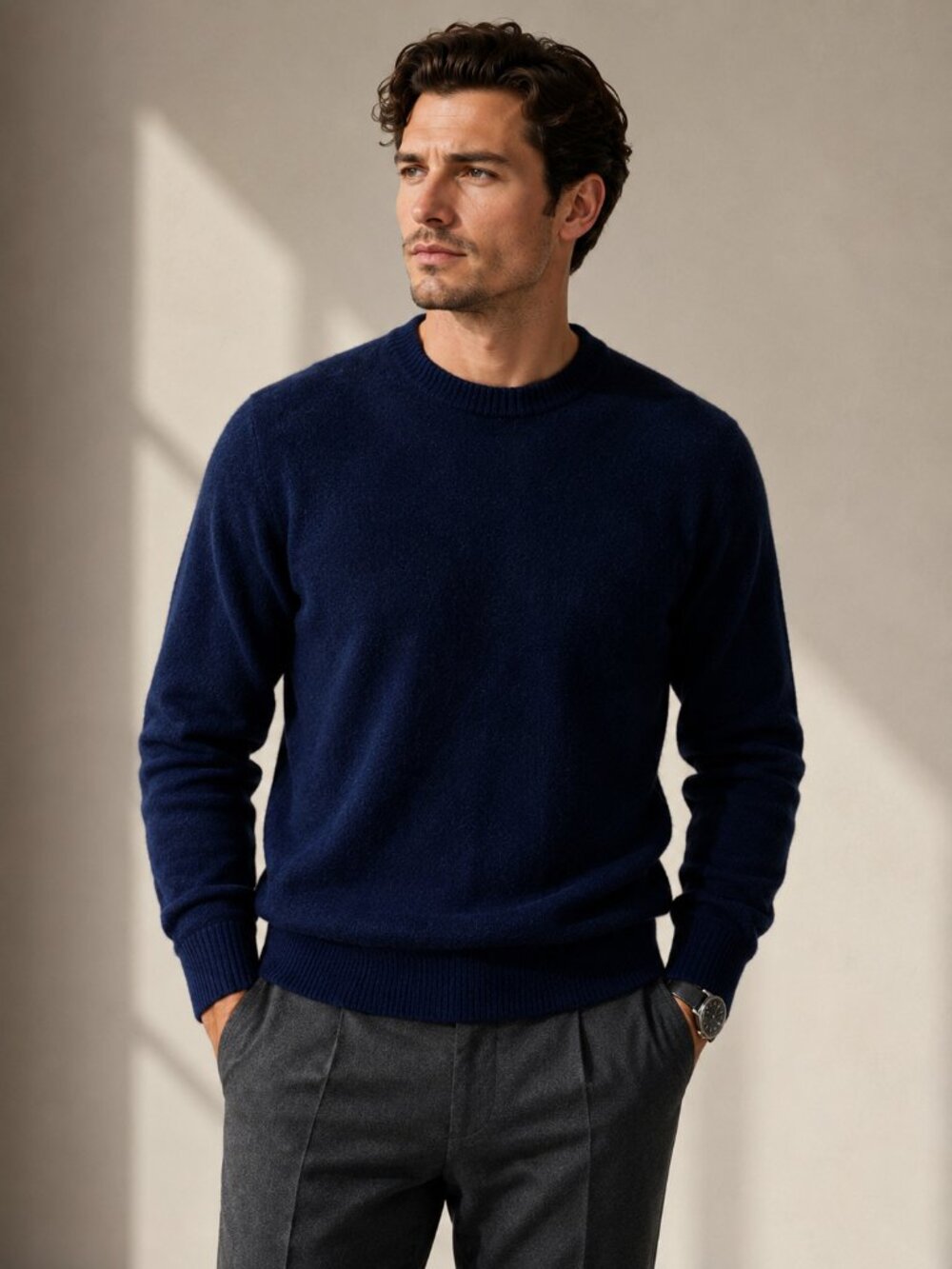 Paul Stuart 100% Cashmere Sweater Mens Small Navy Blue Crew Neck Luxury Soft